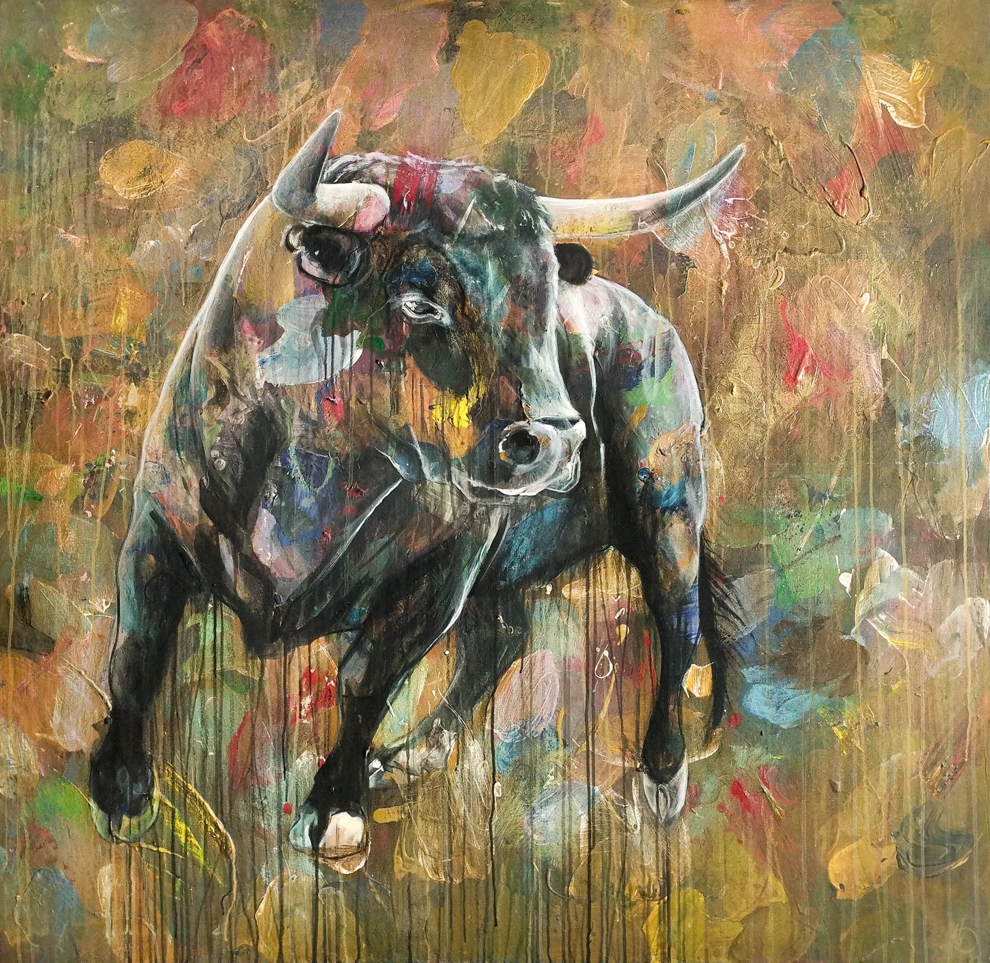 Gemälde Starker Stier – handgemaltes Original Acrylbild (140 x 145 cm)