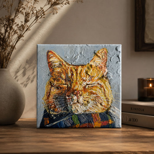 : Handgemaltes Acrylgemälde mit Rote Katze als moderne Wandkunst im
stilvollen Wohnraum