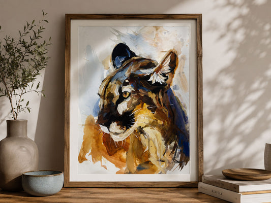 Handgemaltes Acrylgemälde mit Puma als moderne Wandkunst im stilvollen
Wohnraum.