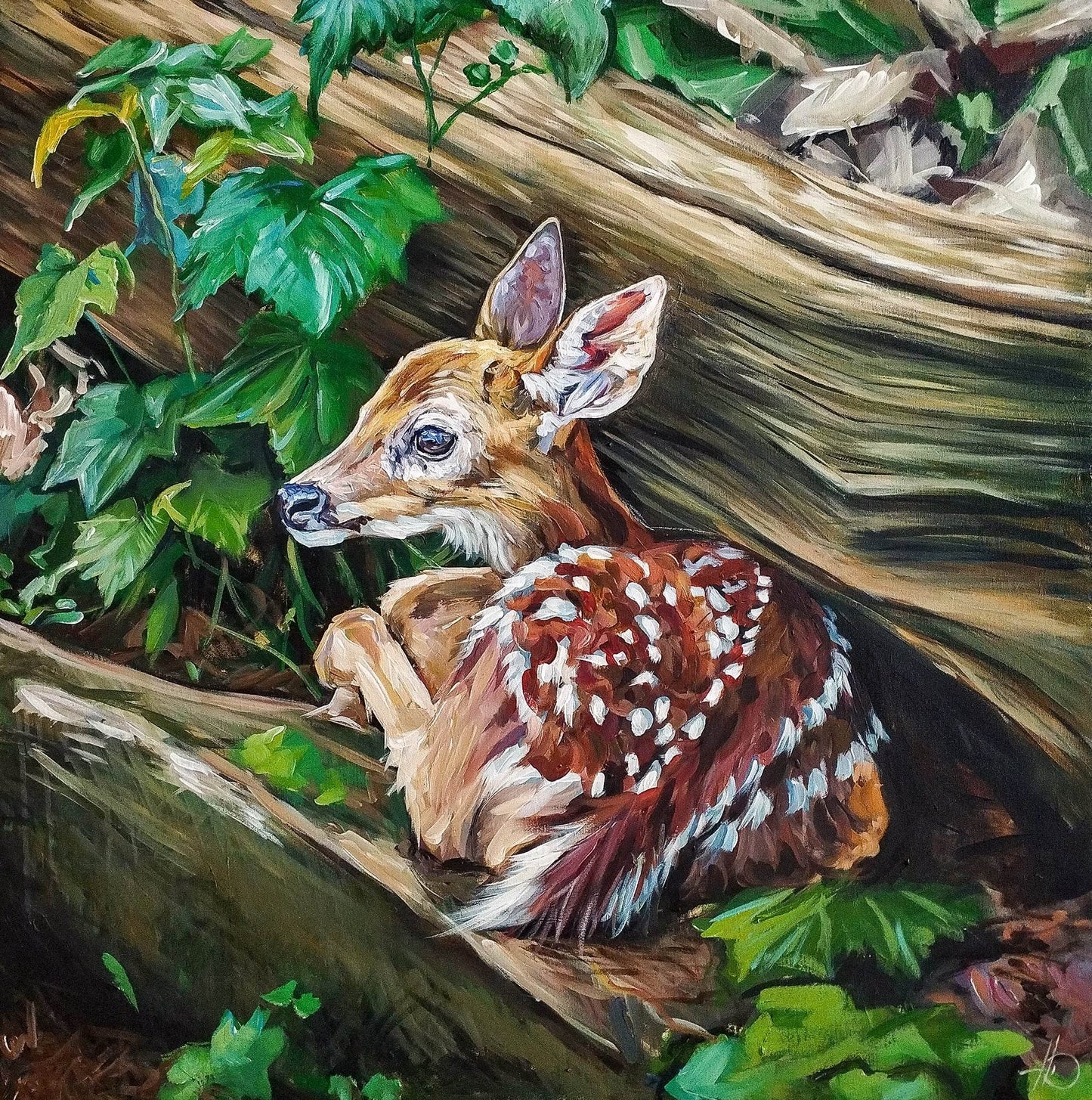 H1Z ART Acrylbild Gemälde Liegendes Kitz – handgemaltes Original Acrylbild (100 x 100 cm)
