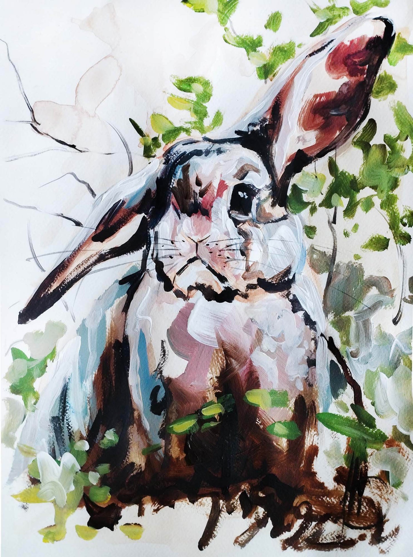 H1Z ART Acrylbild Aquarellbild "Kaninchen im Feld" (30 × 40 cm)
