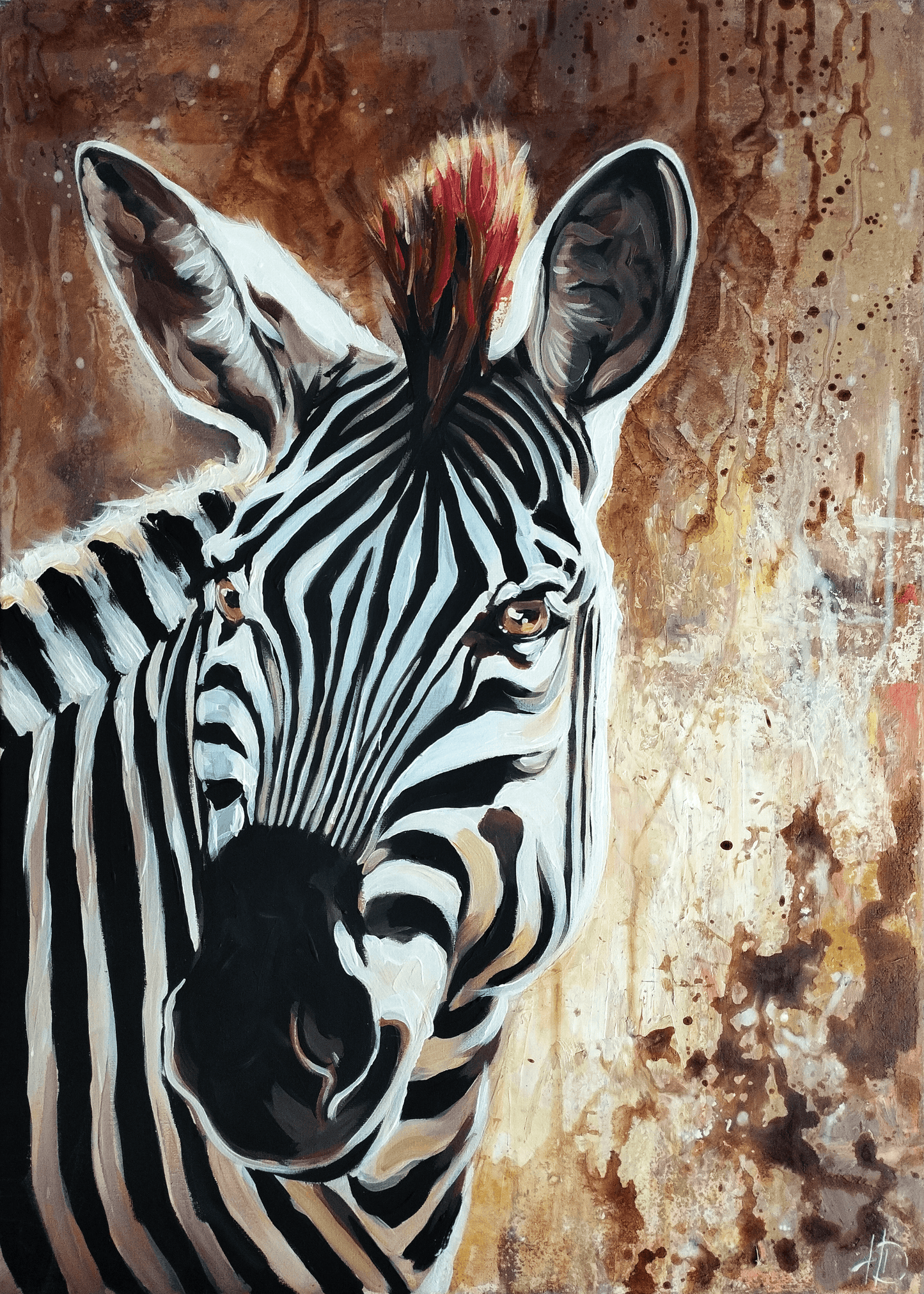 H1Z ART Acrylbild Gemälde Zebra im Morgenlicht – handgemaltes Original Acrylbild (50 x 70 cm)