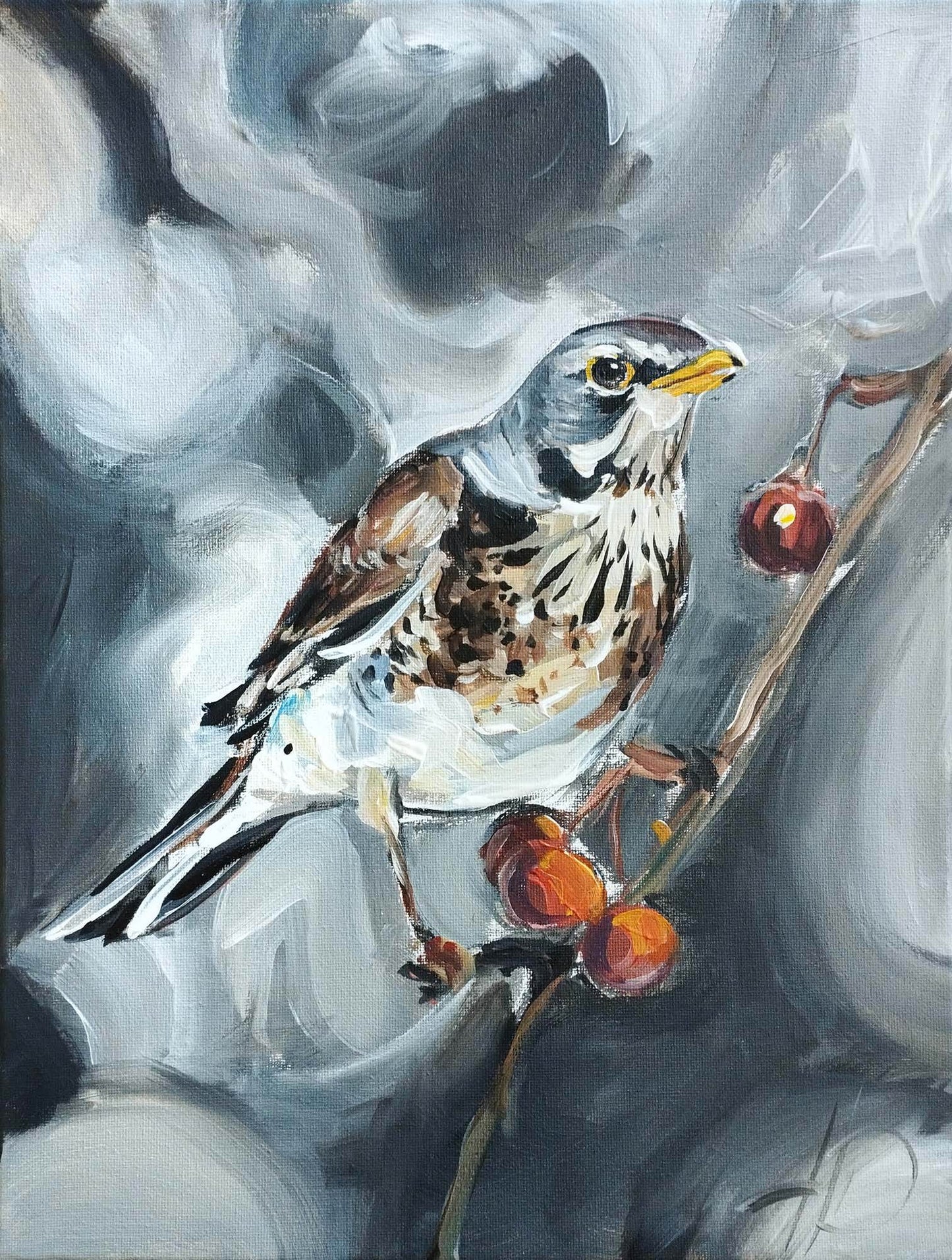 H1Z ART Acrylbild Gemälde Wacholderdrossel – handgemaltes Original Acrylbild (30 x 40 cm)