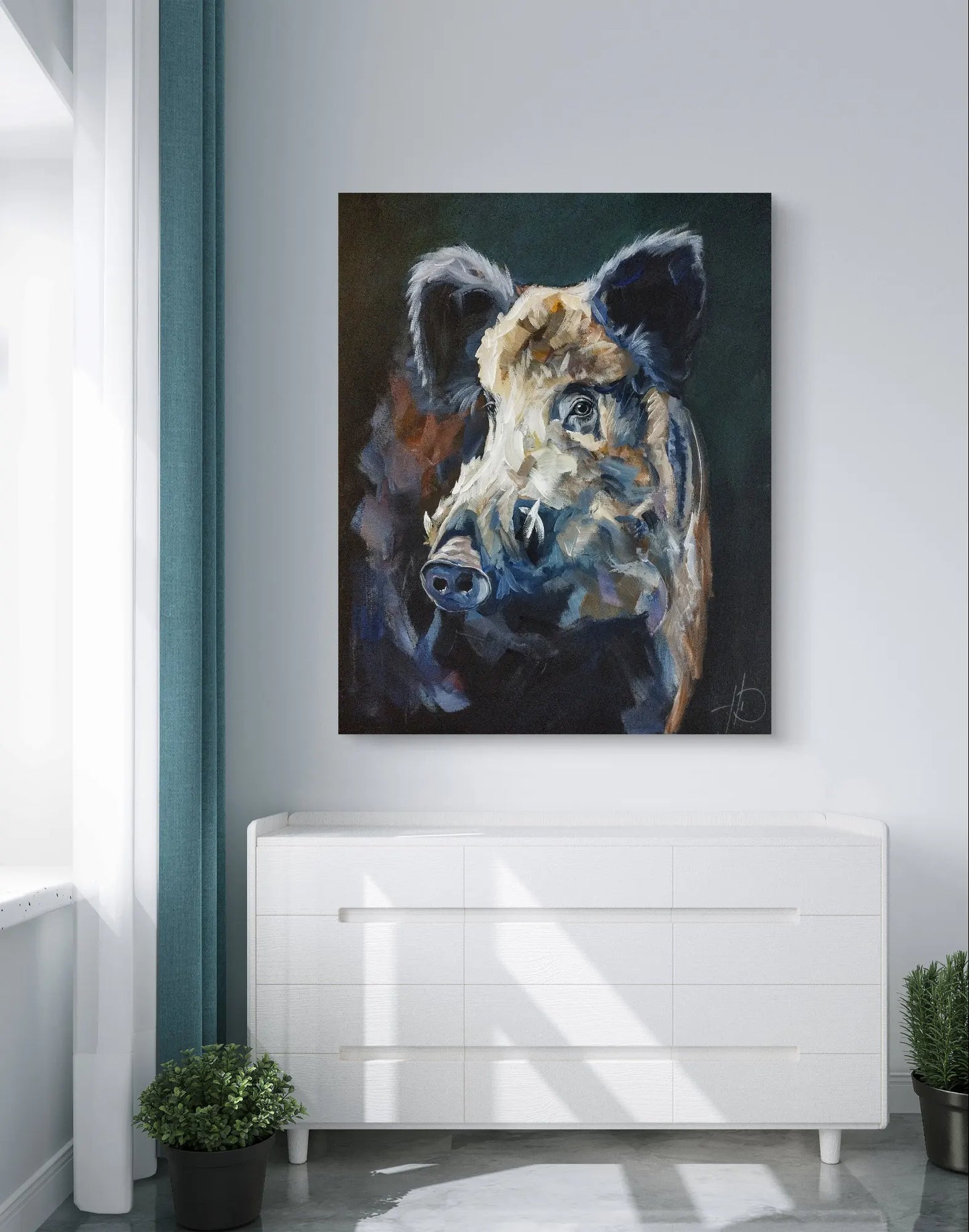 H1Z ART Acrylbild Gemälde Der Wildschweinblick – handgemaltes Original Acrylbild (40 x 50 cm)