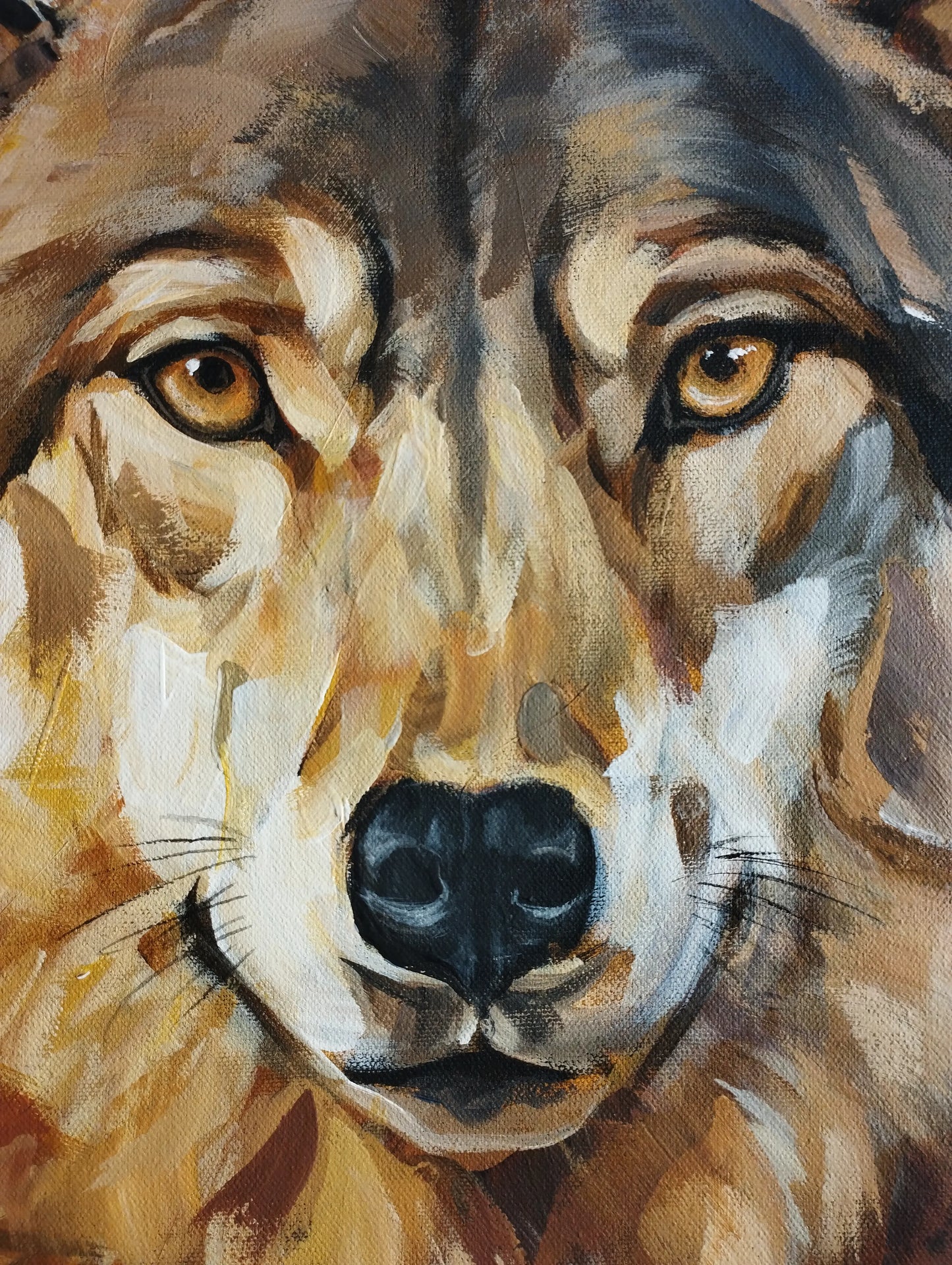 H1Z ART Acrylbild Gemälde Wolf bei Nacht – handgemaltes Original Acrylbild (40 x 50 cm)