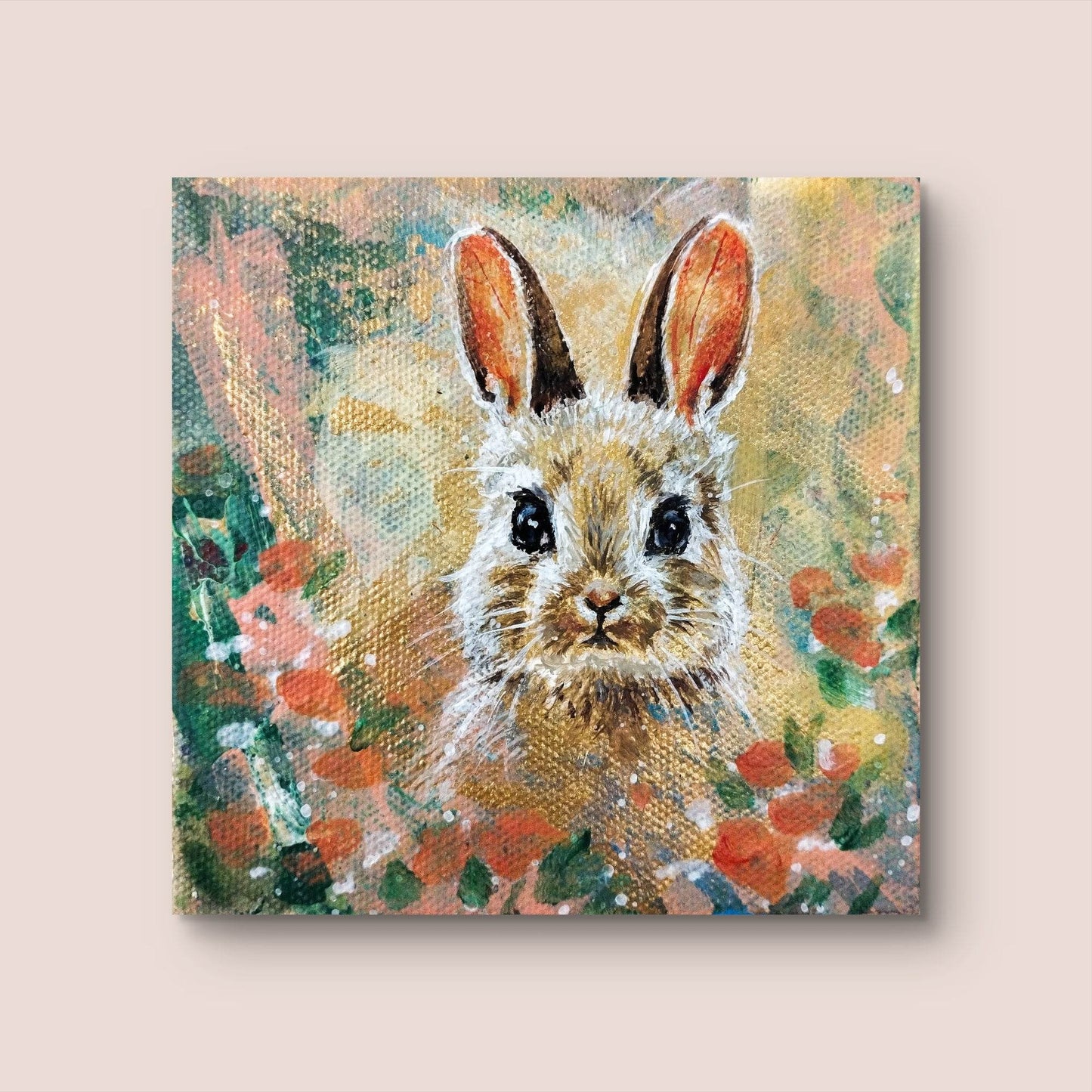 H1Z ART Acrylbild Gemälde süßer Kaninchen – handgemaltes Original Acrylbild (10 x 10 cm)