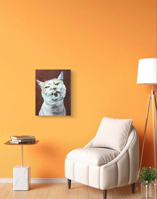Expressiv-realistisches Gemälde freche Katze – handgemaltes Original Acrylbild (30 x 40 cm) auf Leinwand von H1Z ART in lebendiger Atmosphäre