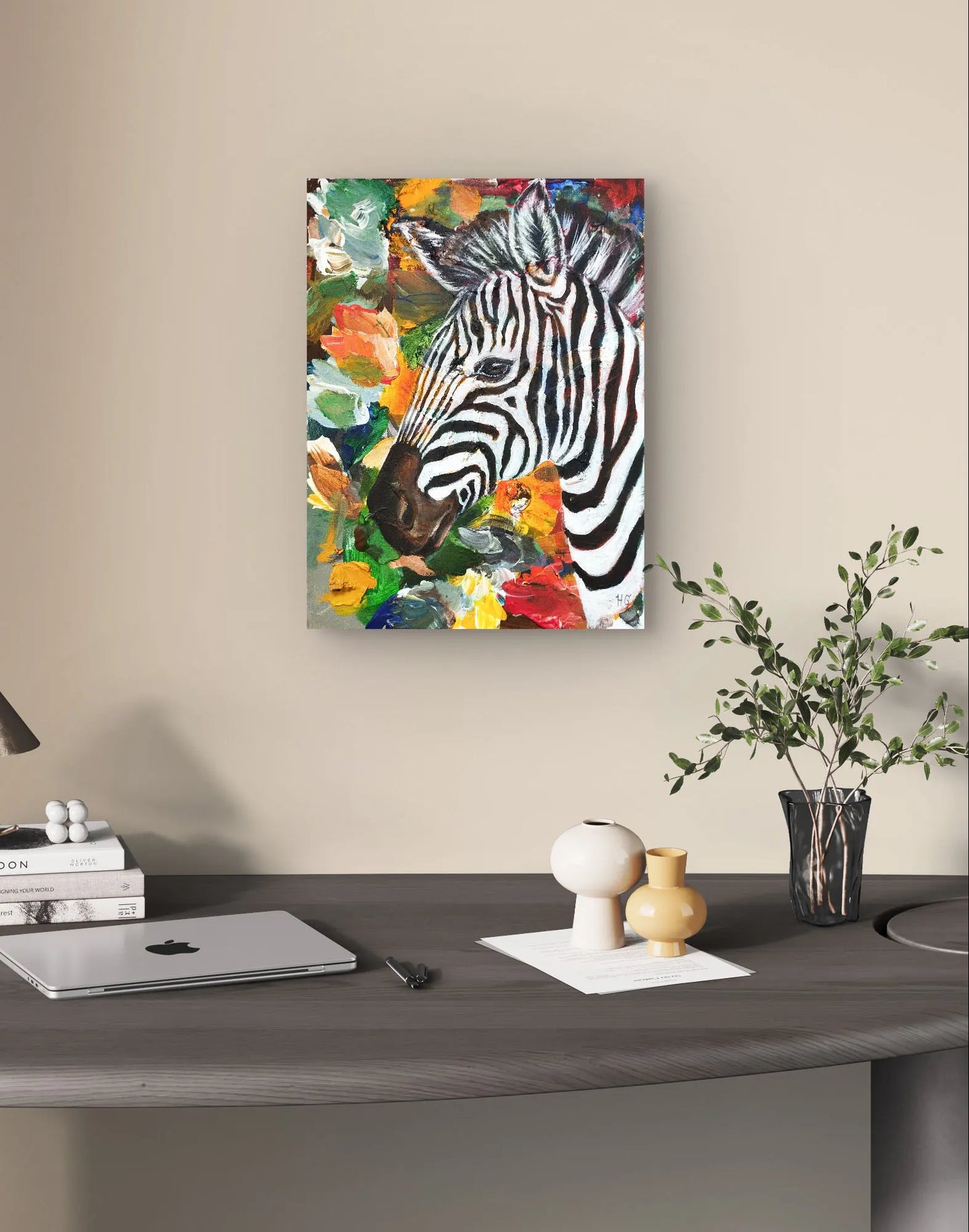 Gemälde Zebra auf der Savanne – handgemaltes Original Acrylbild (30 x 40 cm)