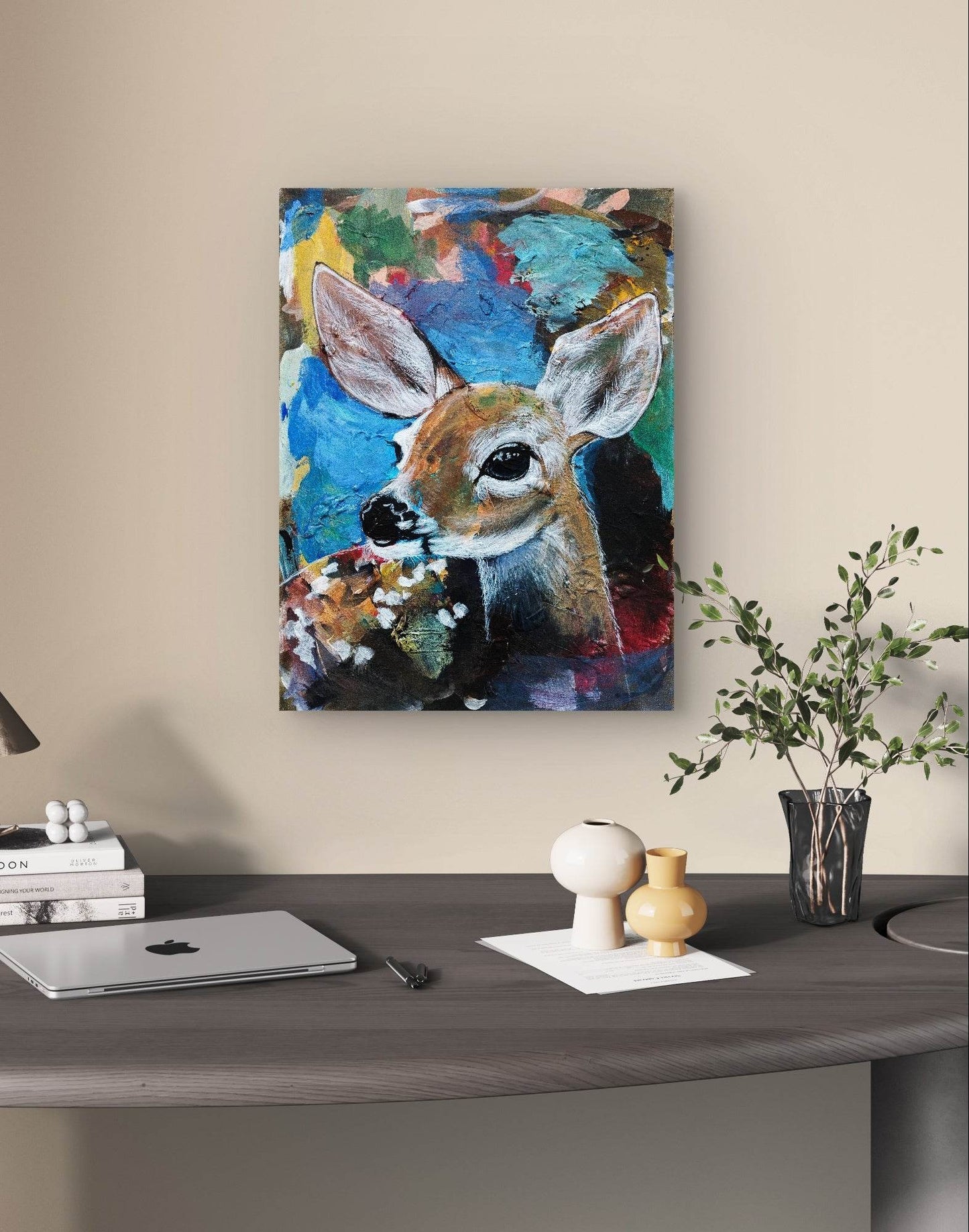 H1Z ART Acrylbild Gemälde Junges Reh – handgemaltes Original Acrylbild (30 x 40 cm)