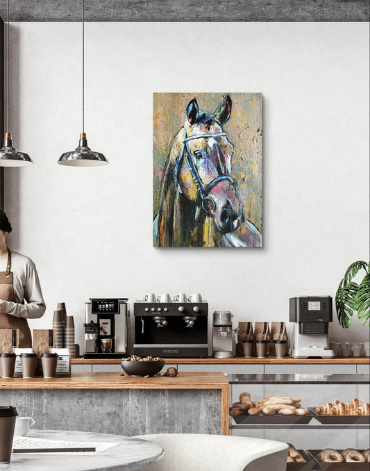 Expressiv-realistisches Gemälde Pferd – handgemaltes Original Acrylbild (50 x 70 cm) auf Leinwand von H1Z ART in lebendiger Atmosphäre