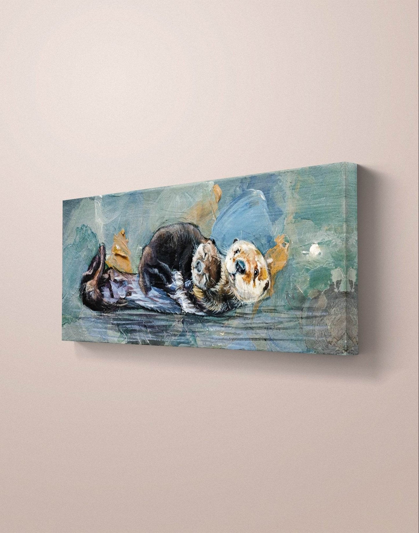 H1Z ART Acrylbild Gemälde Otter – handgemaltes Original Acrylbild (50 x 20 cm)
