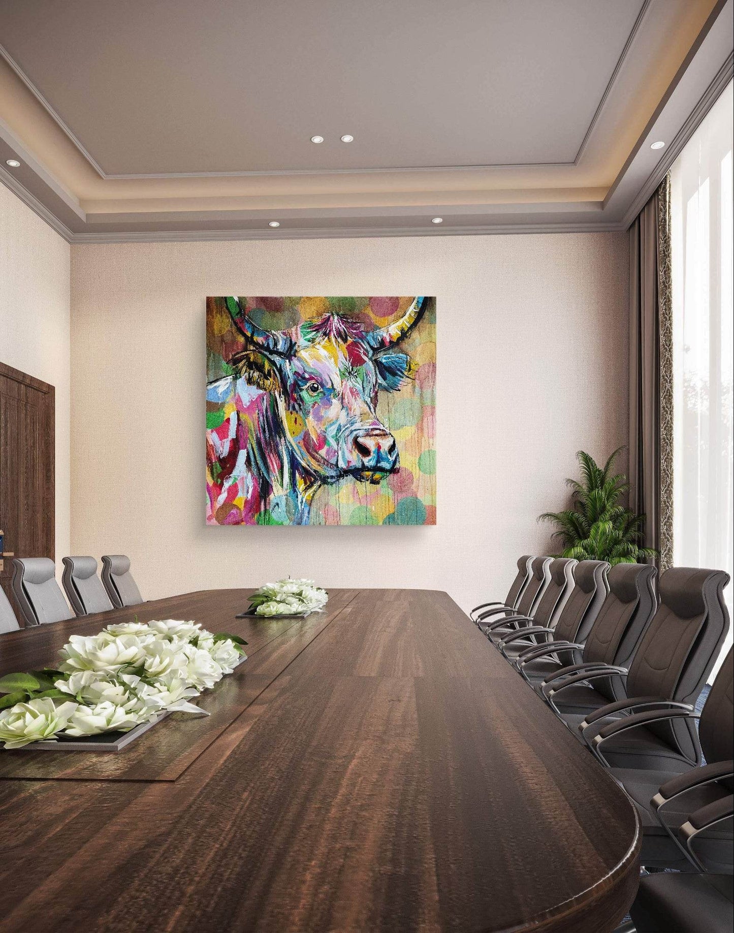 H1Z ART Acrylbild Gemälde bunte Kuh – handgemaltes Original Acrylbild (120 x 120 cm)