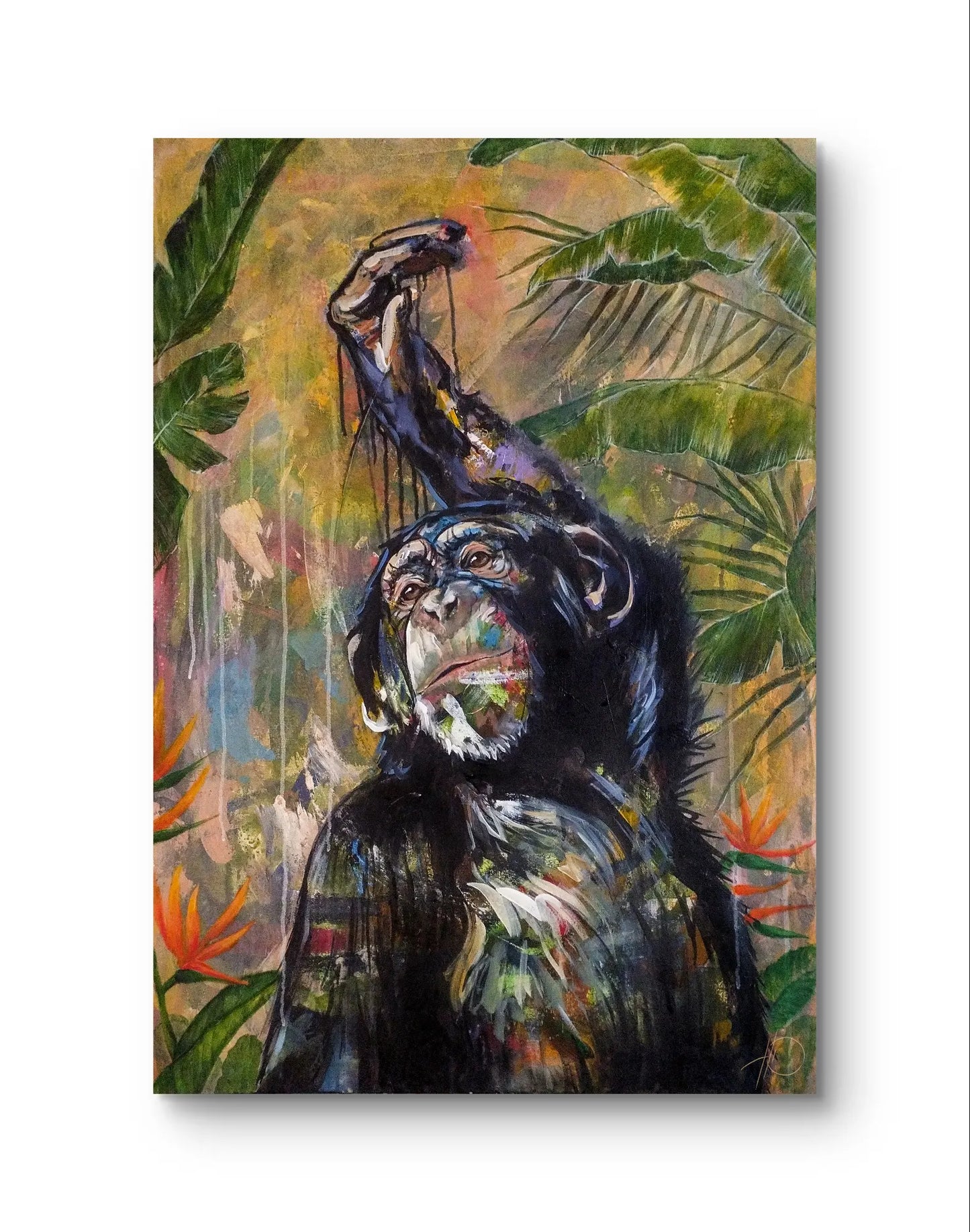 Painting of an elegant monkey – hand-painted original acrylic painting (96 x 67 cm)