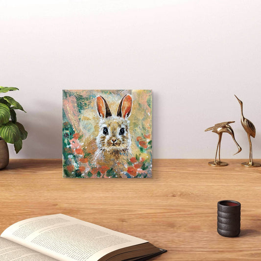 H1Z ART Acrylbild Gemälde süßer Kaninchen – handgemaltes Original Acrylbild (10 x 10 cm)
