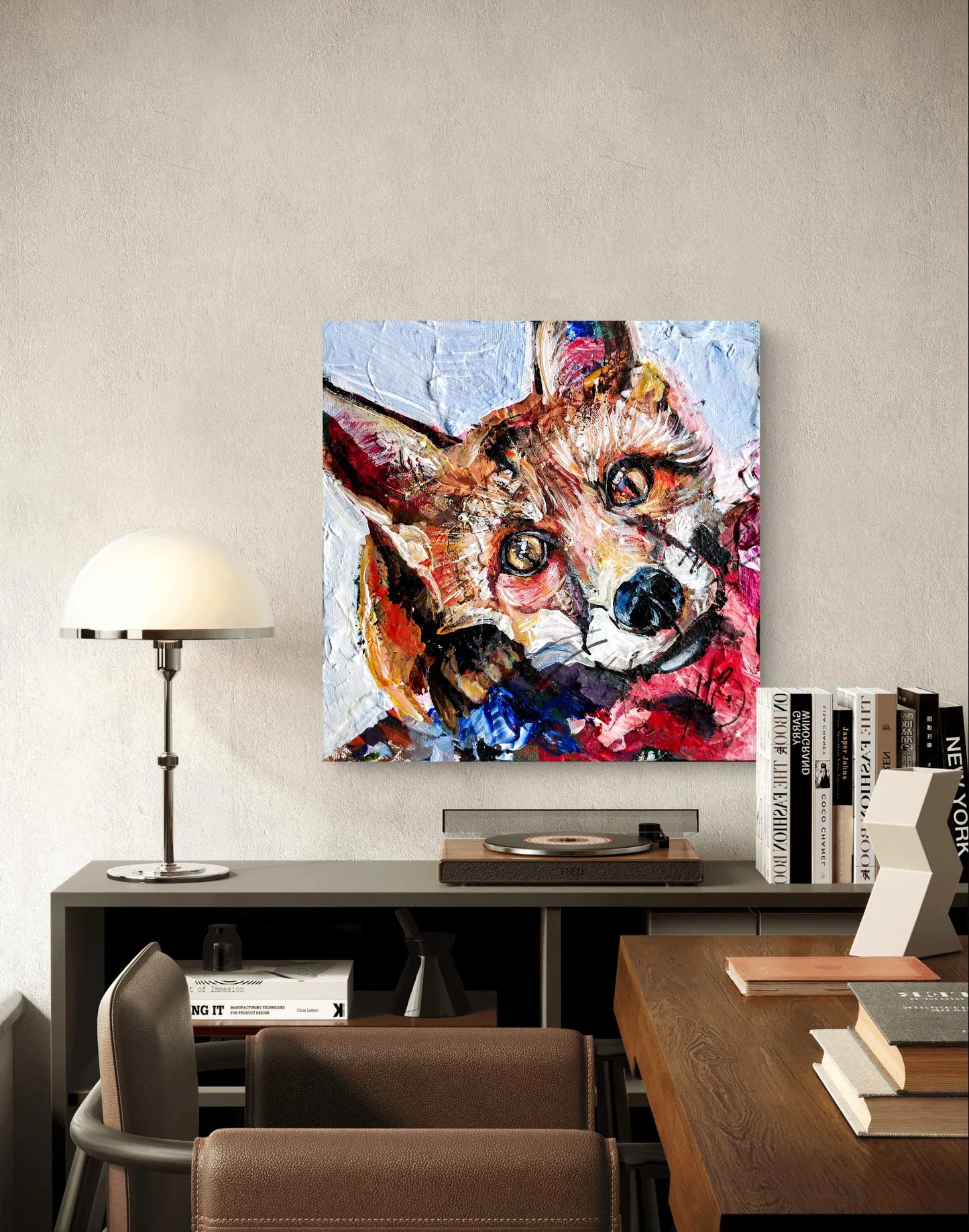 H1Z ART Acrylbild Gemälde Der Fuchs im Schatten – handgemaltes Original Acrylbild (20 x 20 cm)