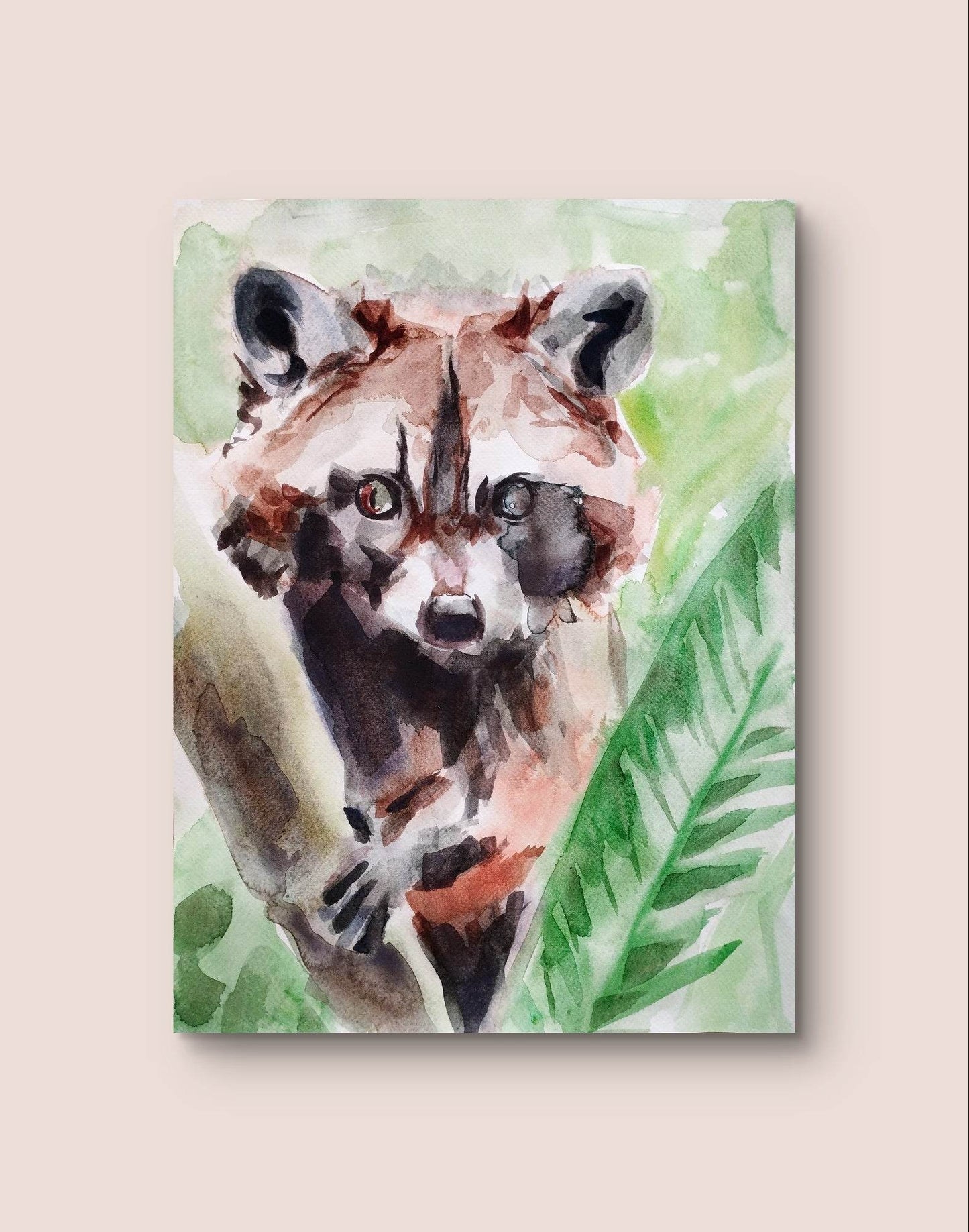 H1Z ART Acrylbild Aquarellbild "Waschbär" (30 × 40 cm)