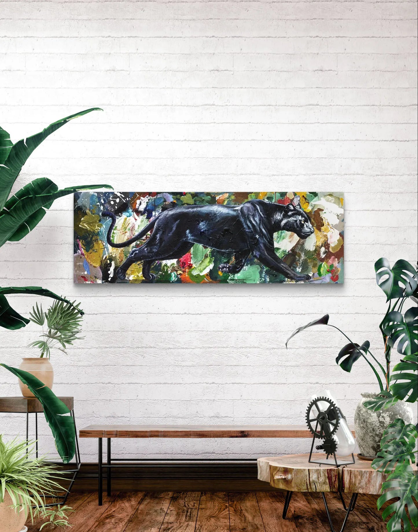 Gemälde Panther – handgemaltes Original Acrylbild (120 x 40 cm)