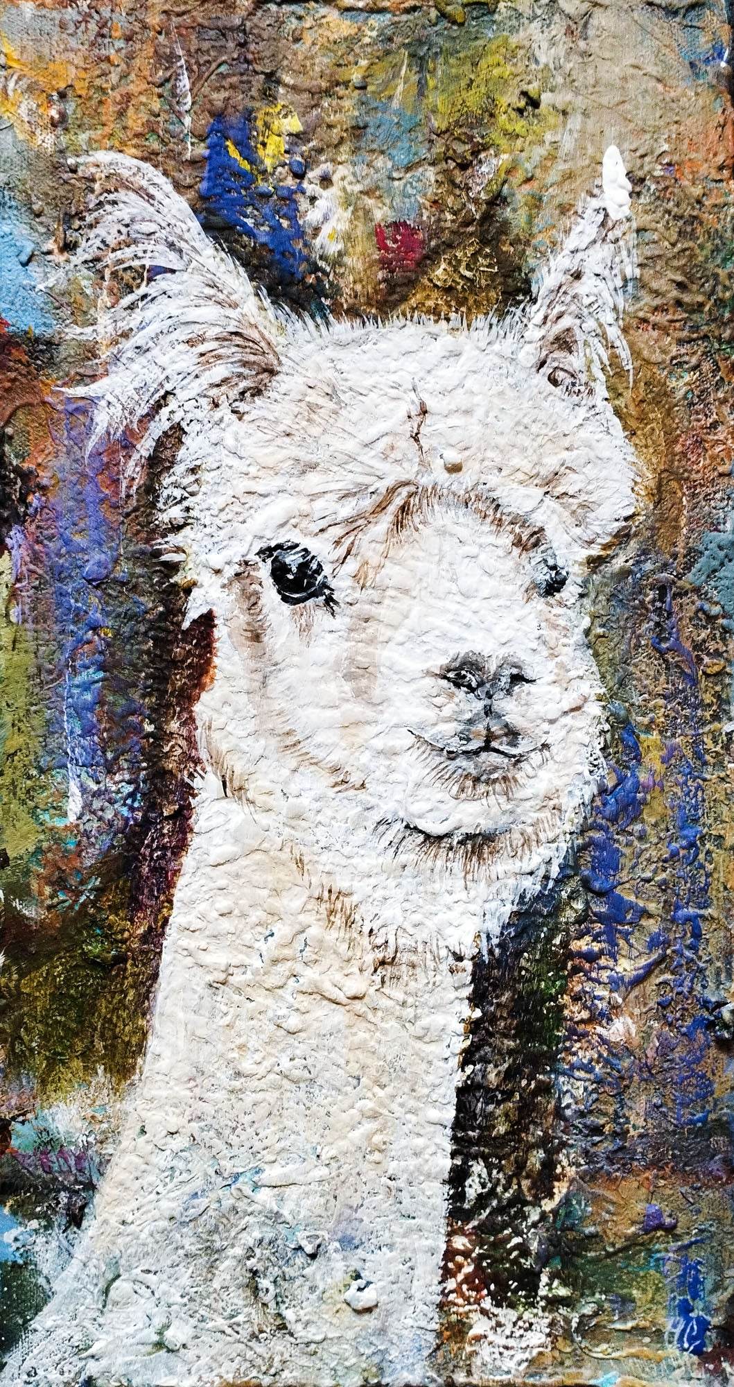 H1Z ART Acrylbild Gemälde Lama – handgemaltes Original Acrylbild (21 x 40 cm)