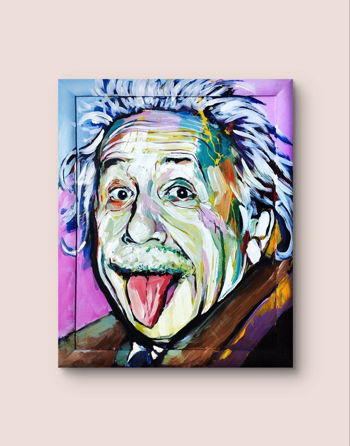 H1Z ART Acrylbild Gemälde pink Einstein – handgemaltes Original Acrylbild (54 x 66 cm)