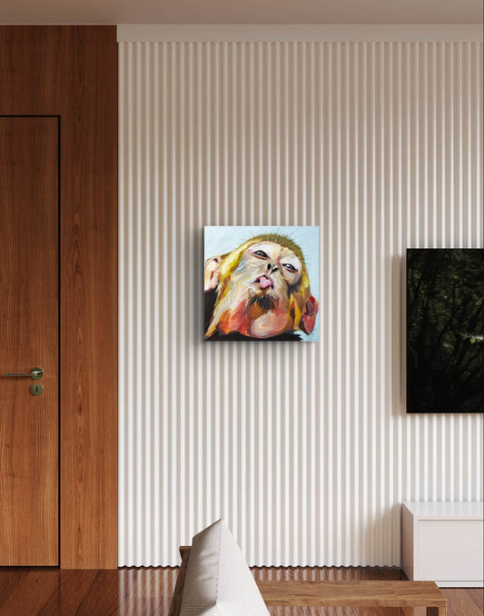 Expressiv-realistisches Gemälde lustiger Affe – handgemaltes Original Acrylbild (30 x 30 cm) auf Leinwand von H1Z ART in lebendiger Atmosphäre