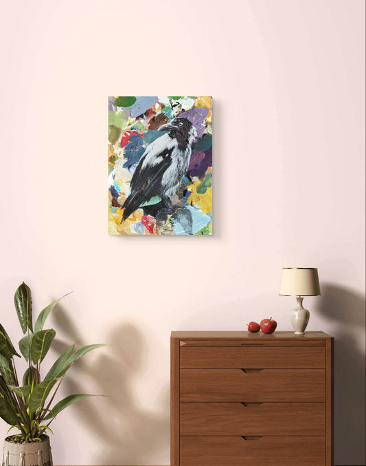 H1Z ART Acrylbild Gemälde Rabe über dem Wald – handgemaltes Original Acrylbild (30 x 40 cm)