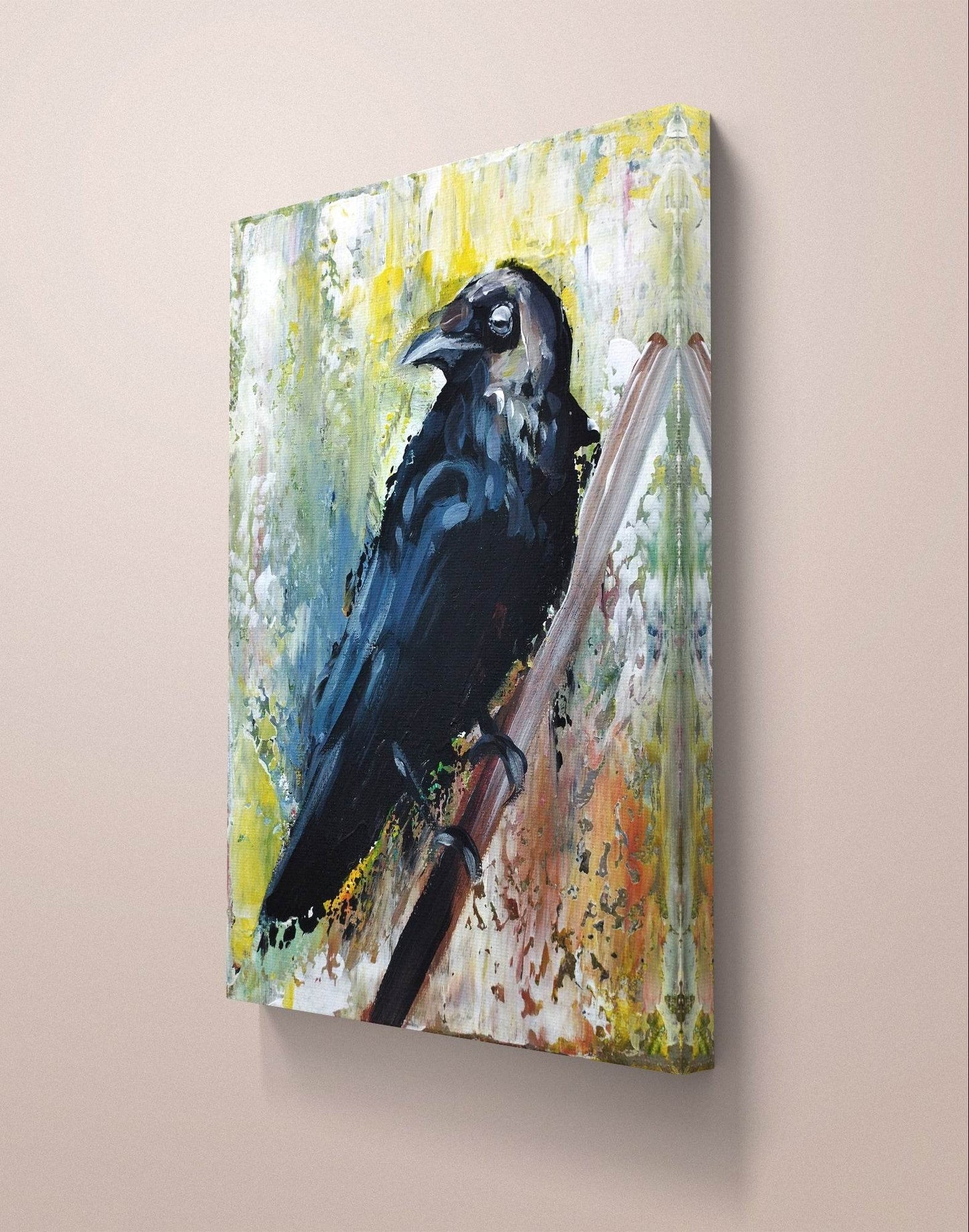 Gemälde schwarze Rabe Original Acrylbild (18 x 24 cm)