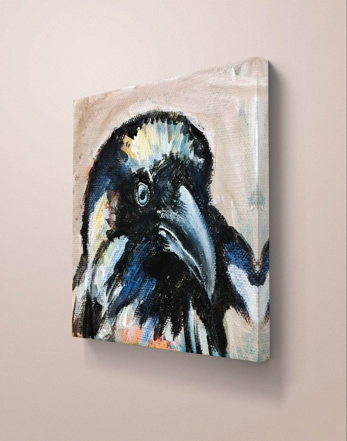 H1Z ART Acrylbild Gemälde Rabe – handgemaltes Original Acrylbild (10 x 10 cm)