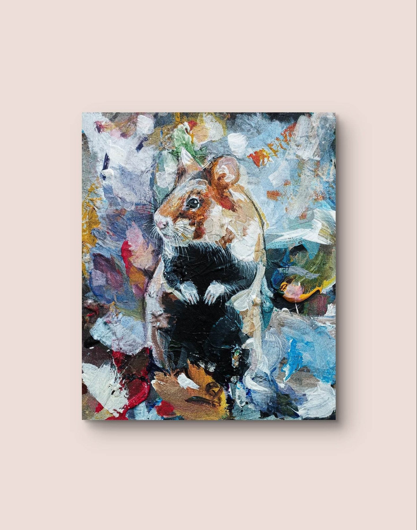 H1Z ART Acrylbild Gemälde Neugieriger Hamster – handgemaltes Original Acrylbild (27 x 22 cm)