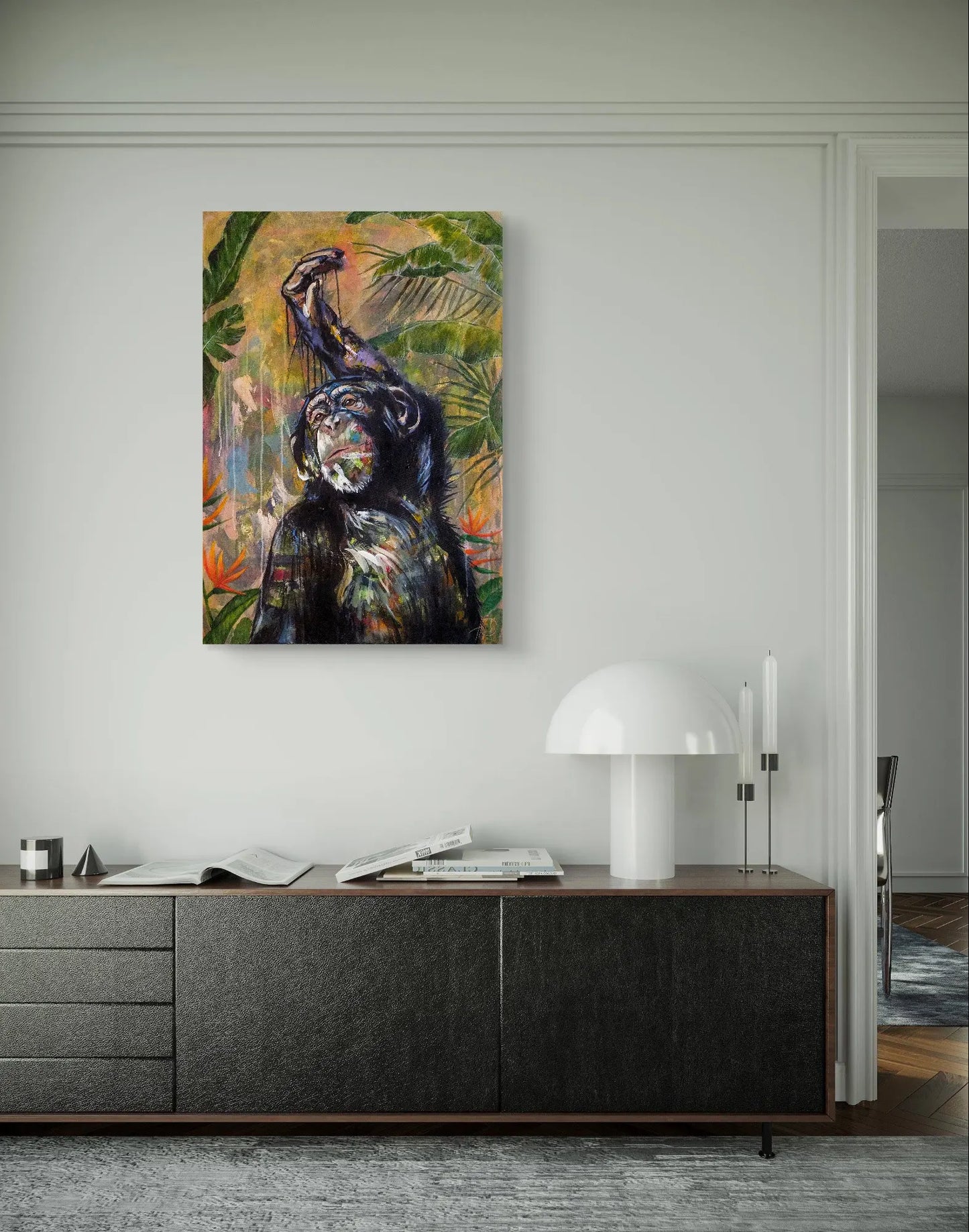 Painting of an elegant monkey – hand-painted original acrylic painting (96 x 67 cm)