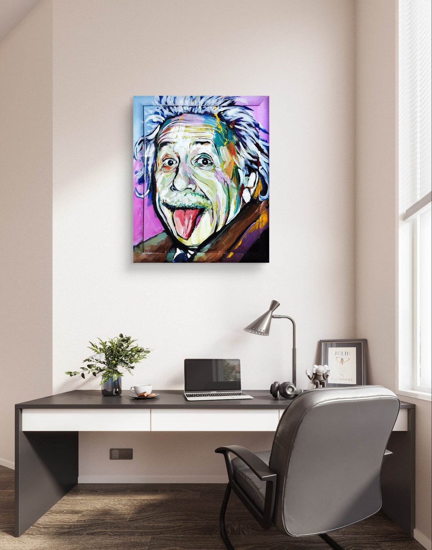 H1Z ART Acrylbild Gemälde pink Einstein – handgemaltes Original Acrylbild (54 x 66 cm)