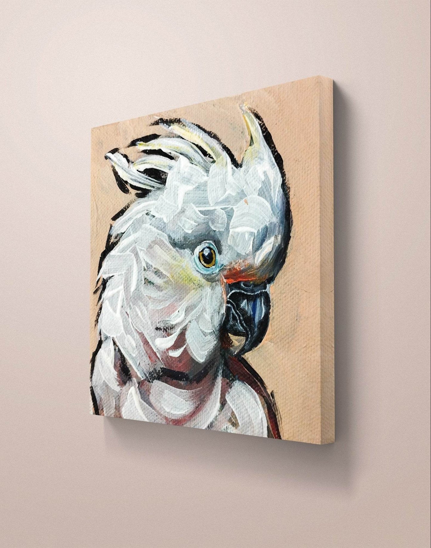 H1Z ART Acrylbild Gemälde Weißhaubenkakdu – handgemaltes Original Acrylbild (10 x 10 cm)