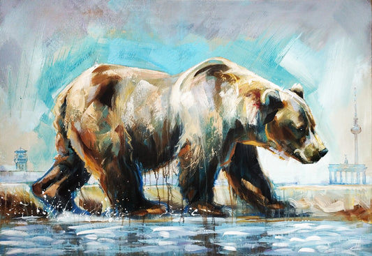 Handgemaltes Berliner Bär Acrylgemälde 78×115 cm – großformatiges Tierporträt auf Leinwand von Daniel Heinz