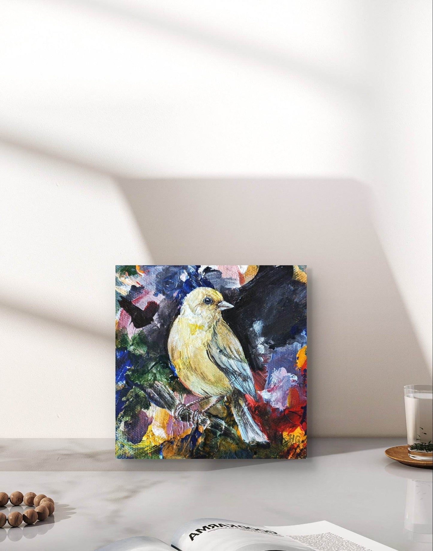 H1Z ART Acrylbild Gemälde Pirol – handgemaltes Original Acrylbild (10 x 10 cm)