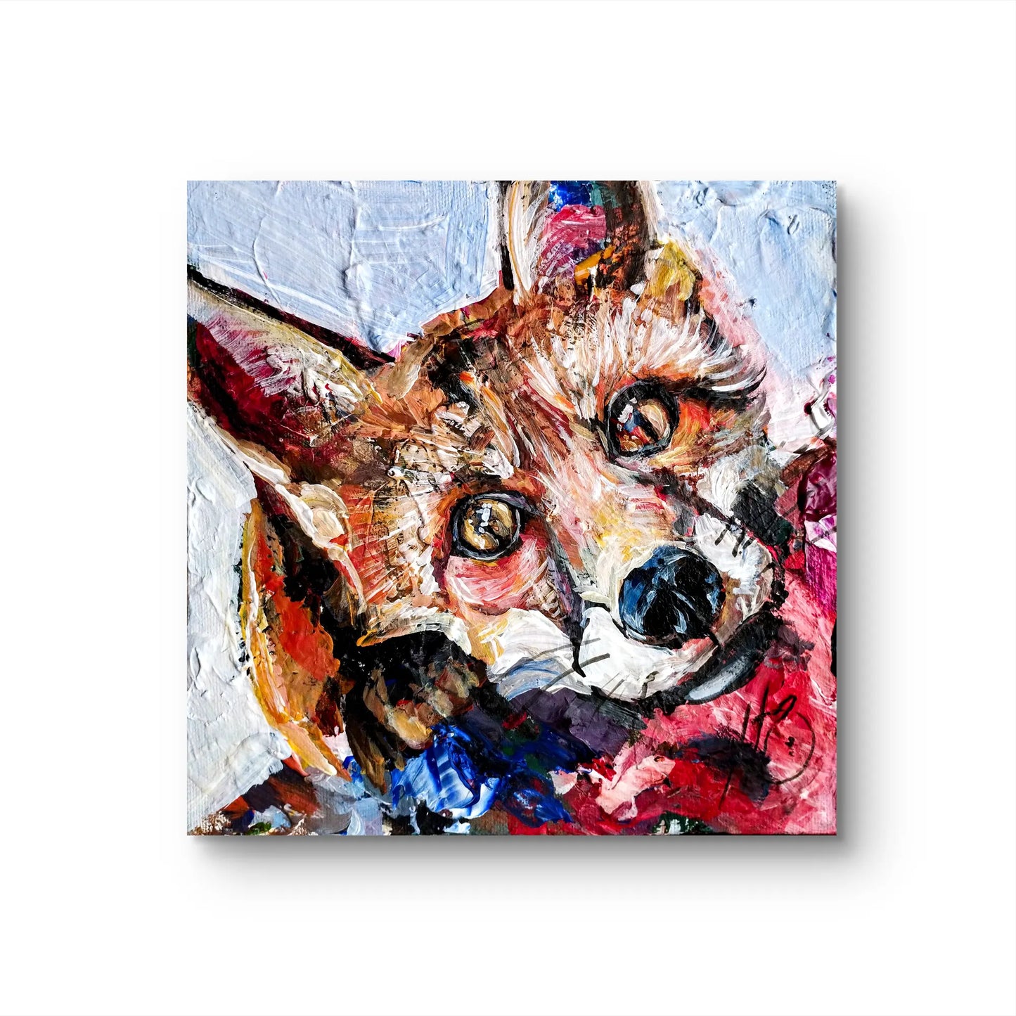 H1Z ART Acrylbild Gemälde Der Fuchs im Schatten – handgemaltes Original Acrylbild (20 x 20 cm)