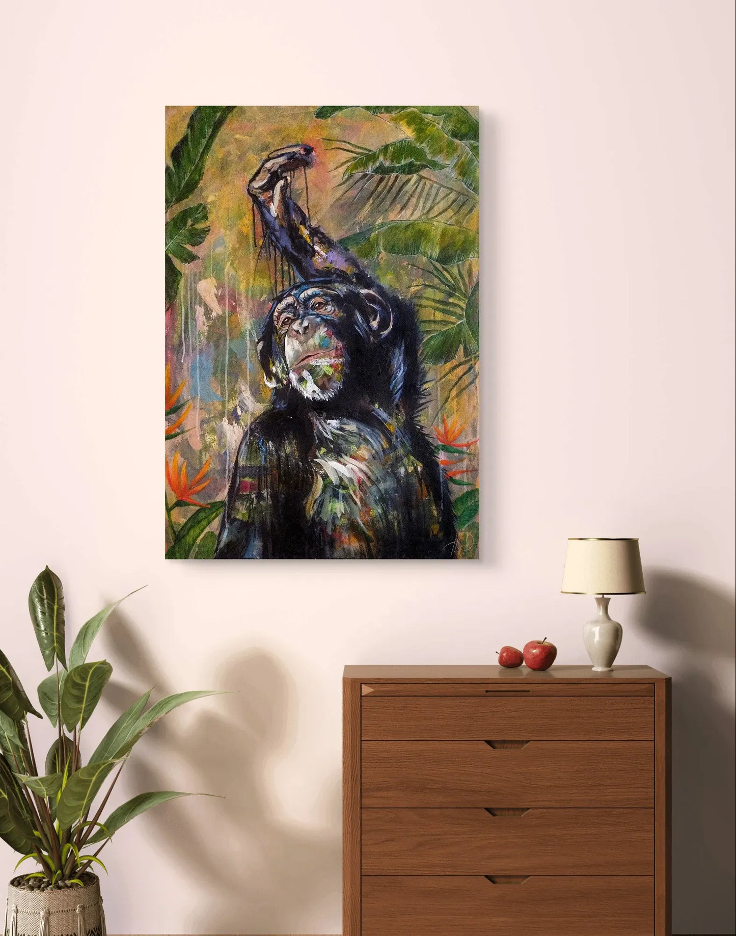 Painting of an elegant monkey – hand-painted original acrylic painting (96 x 67 cm)
