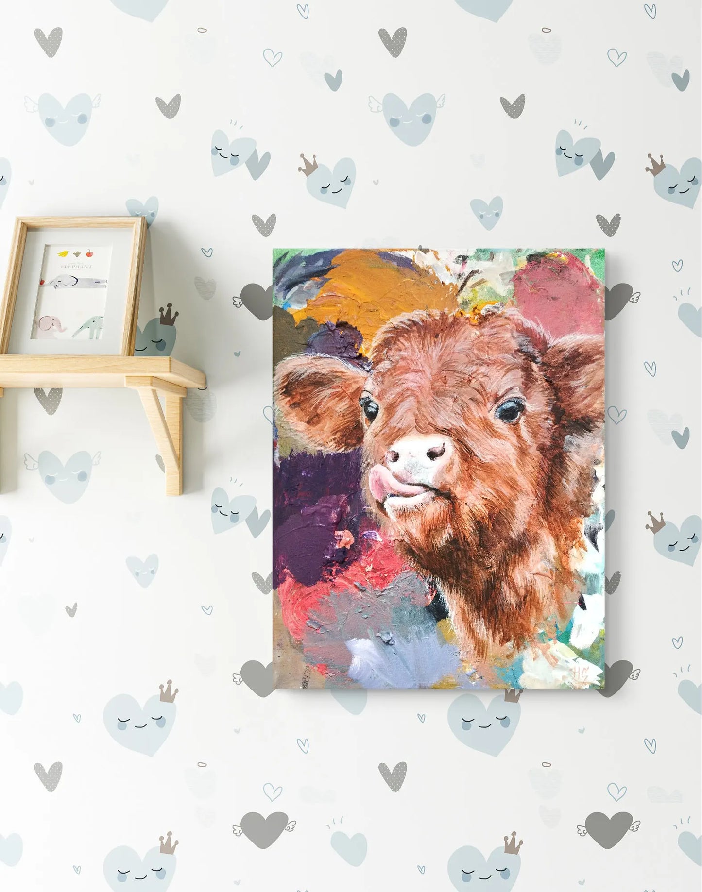 H1Z ART Acrylbild Gemälde Kalb – handgemaltes Original Acrylbild (30 x 40 cm)
