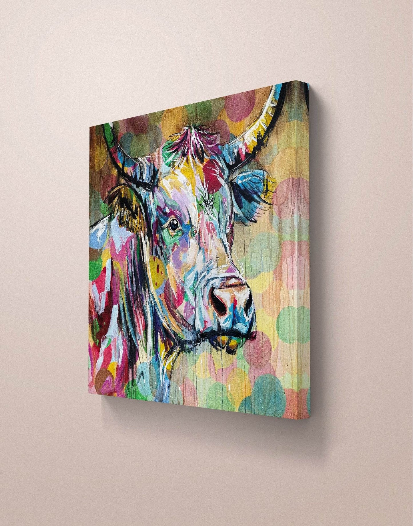 H1Z ART Acrylbild Gemälde bunte Kuh – handgemaltes Original Acrylbild (120 x 120 cm)