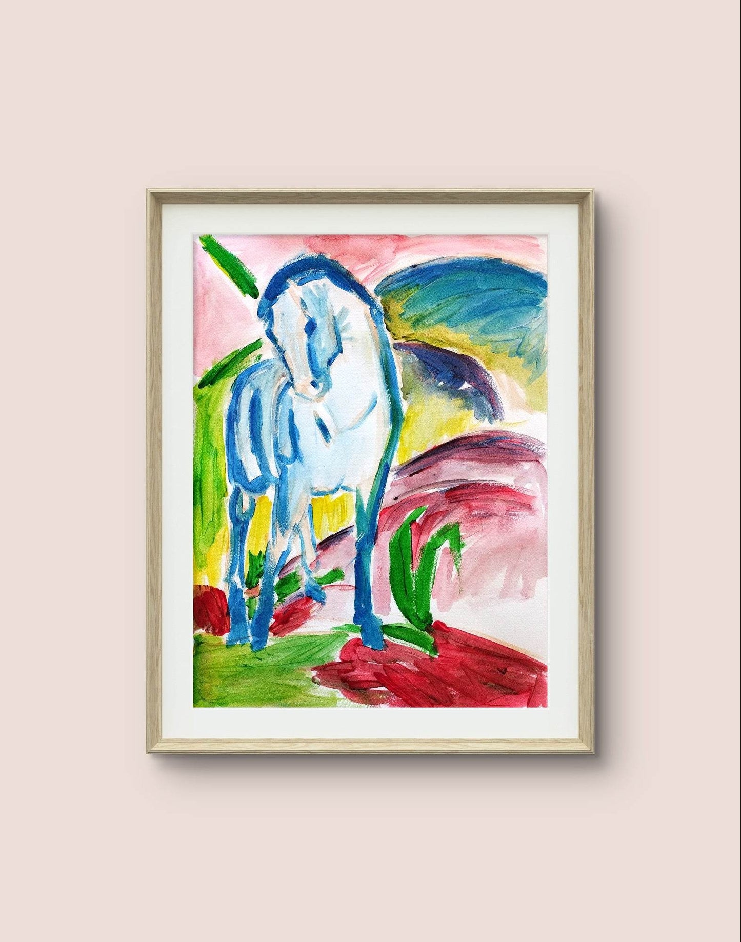 H1Z ART Acrylbild Aquarellbild "Der Blaue Reiter" (30 × 40 cm)