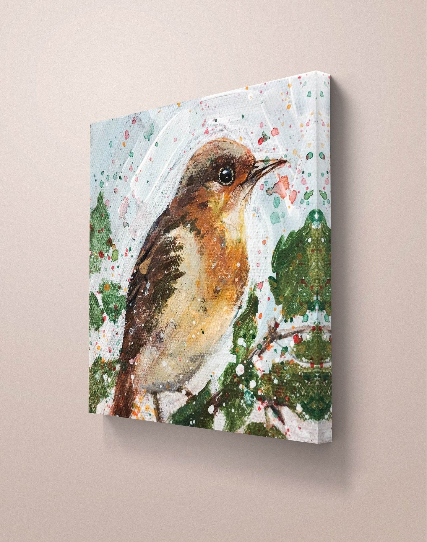 H1Z ART Acrylbild Gemälde Rotkehlchen - handgemaltes Original Acrylbild (10 x 10 cm)