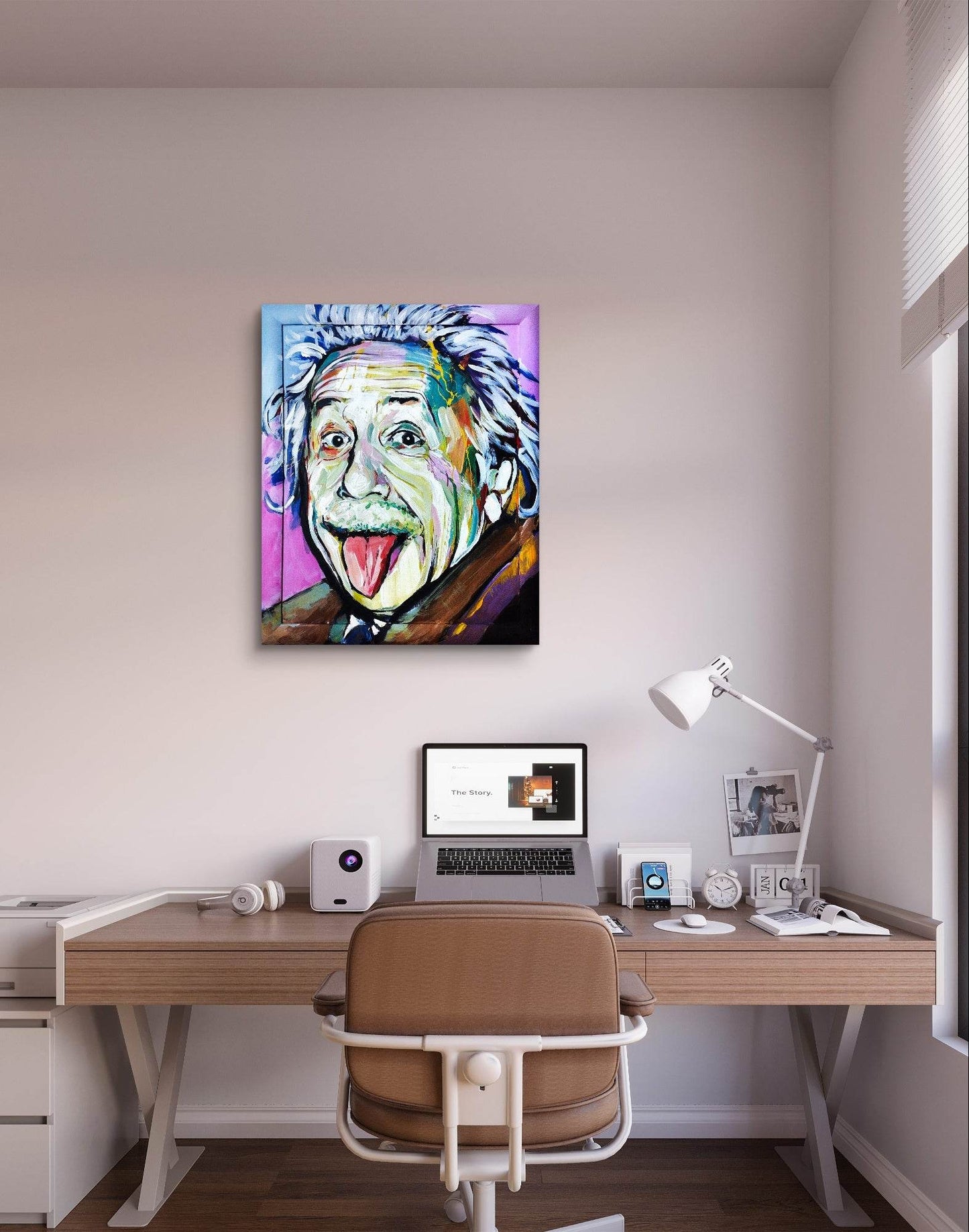 H1Z ART Acrylbild Gemälde pink Einstein – handgemaltes Original Acrylbild (54 x 66 cm)
