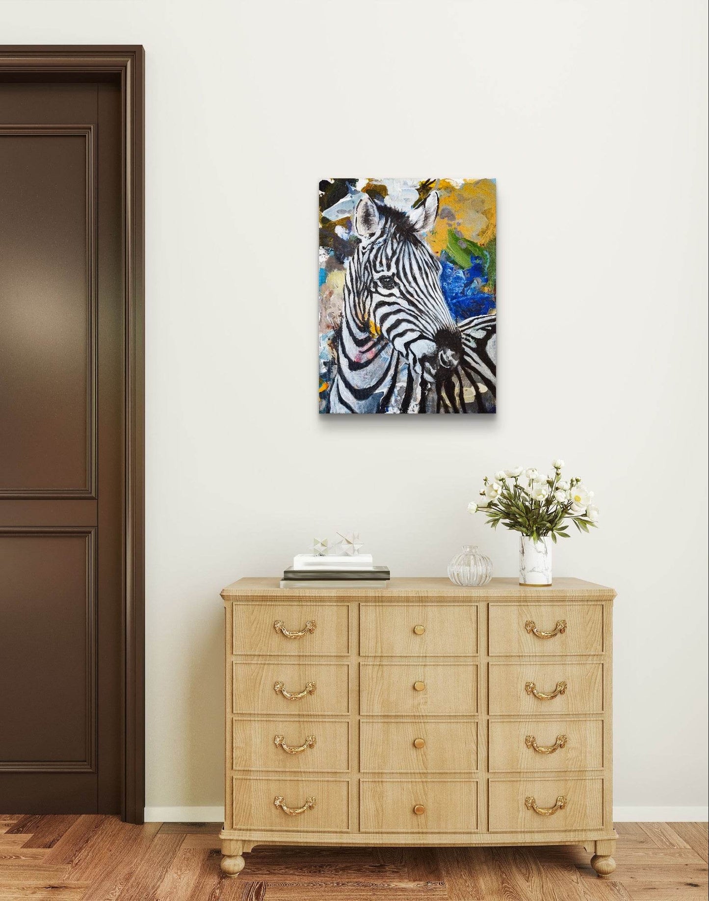 H1Z ART Acrylbild Gemälde Stolzes Zebra – handgemaltes Original Acrylbild (30 x 40 cm)