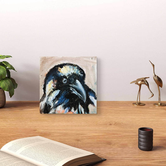 H1Z ART Acrylbild Gemälde Rabe – handgemaltes Original Acrylbild (10 x 10 cm)