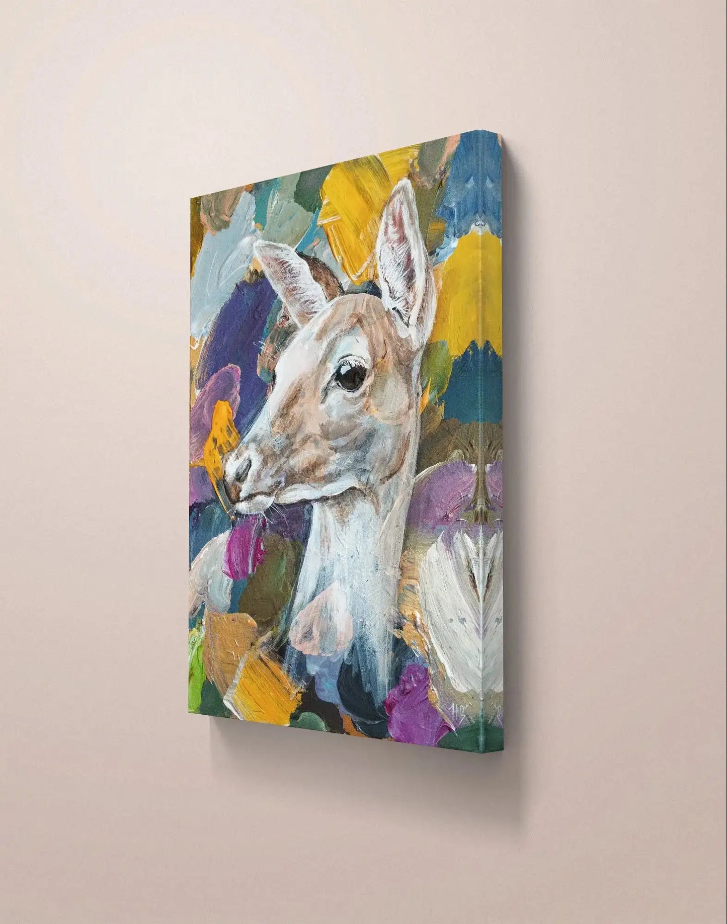 Expressiv-realistisches Gemälde Sanftes Reh – handgemaltes Original Acrylbild (30 x 40 cm) auf Leinwand von H1Z ART in lebendiger Atmosphäre