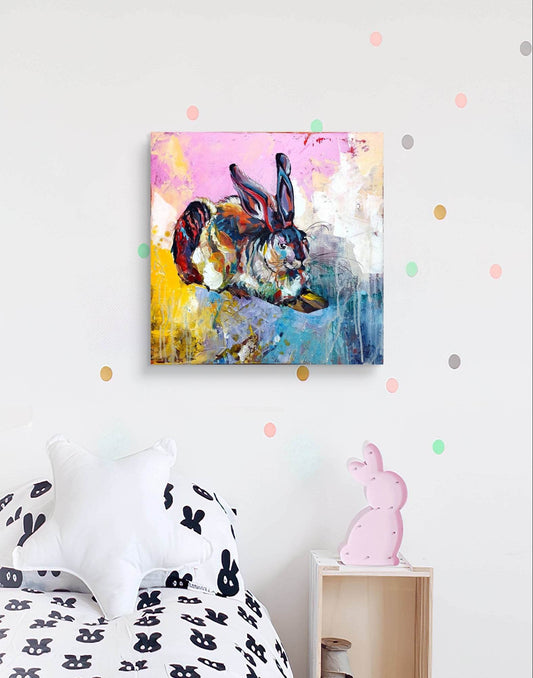 Expressiv-realistisches Gemälde Albrecht Dürer Hase – handgemaltes Original Acrylbild (50 x 50 cm) auf Leinwand von H1Z ART in lebendiger Atmosphäre