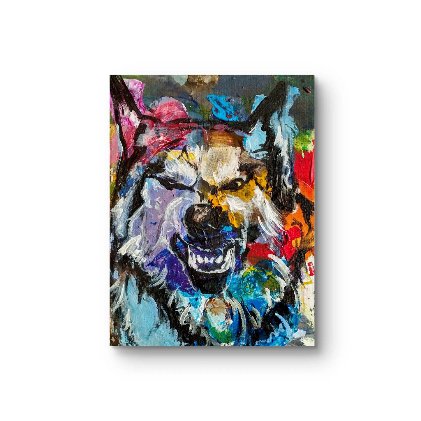 H1Z ART Acrylbild Gemälde Wolf Wilde Wut– handgemaltes Original Acrylbild (40 x 30 cm)