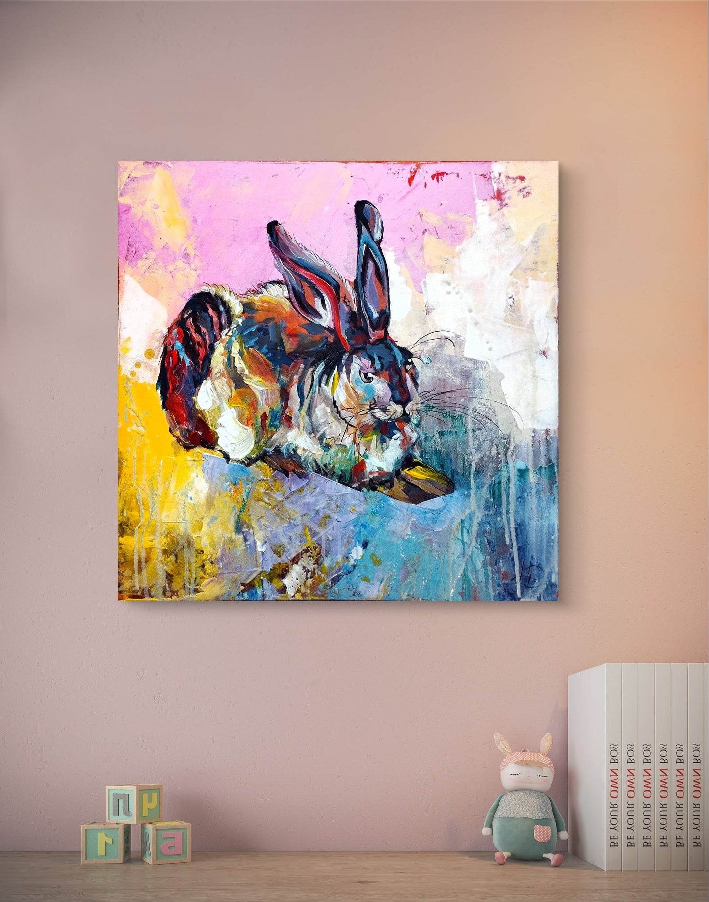 H1Z ART Acrylbild Gemälde Albrecht Dürer Hase – handgemaltes Original Acrylbild (50 x 50 cm)