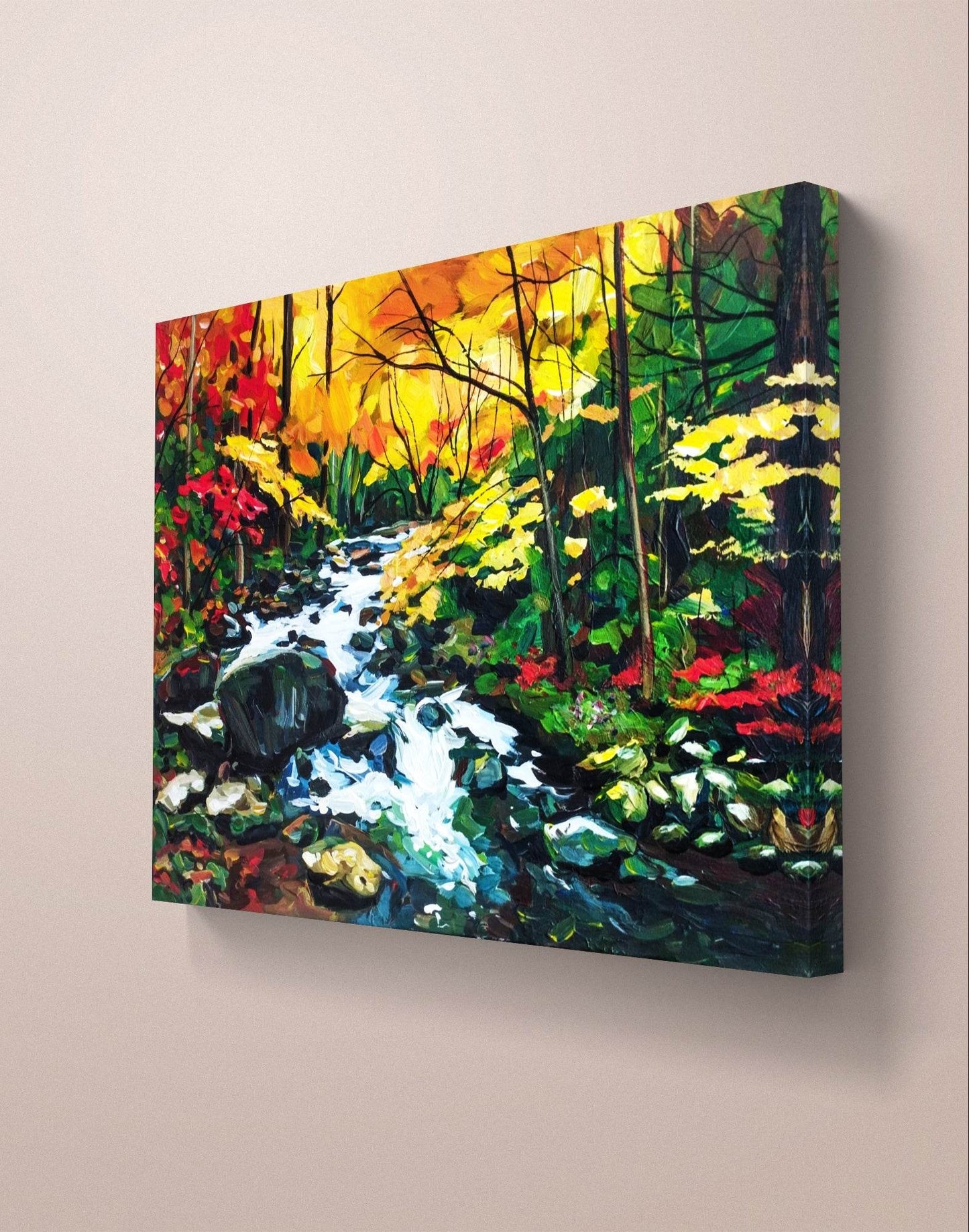 H1Z ART Acrylbild Gemälde Waldfluss – handgemaltes Original Acrylbild (50 x 70 cm)
