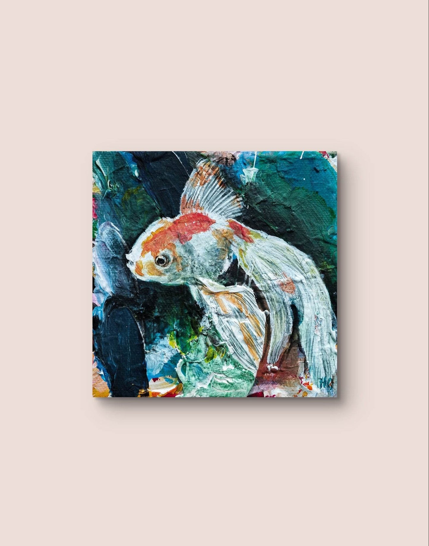 H1Z ART Acrylbild Gemälde Goldfisch II – handgemaltes Original Acrylbild (10 x 10 cm)