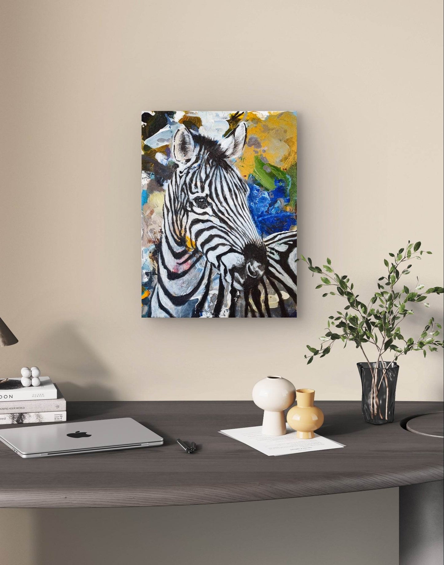 H1Z ART Acrylbild Gemälde Stolzes Zebra – handgemaltes Original Acrylbild (30 x 40 cm)