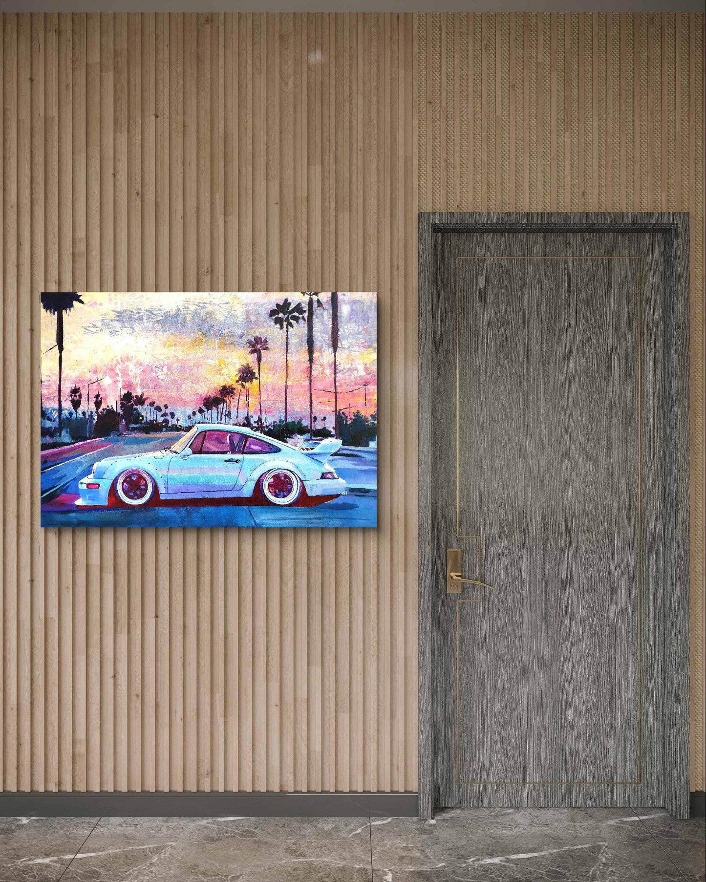 H1Z ART Acrylbild Gemälde Porsche – handgemaltes Original Acrylbild (100 x 70 cm)
